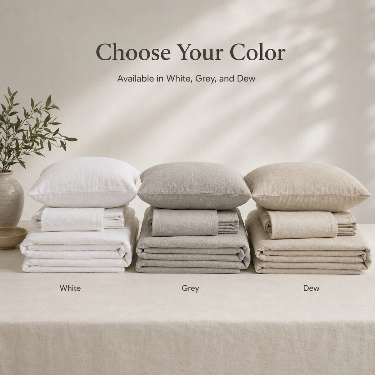 Three colour options available for VivoSleep linen bed sheets