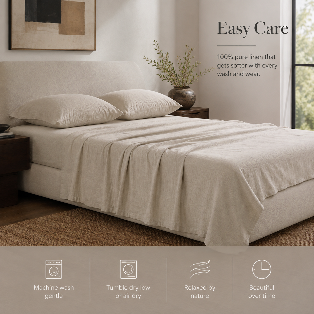 Easy care and wash instructions for VivoSleep linen bed sheets