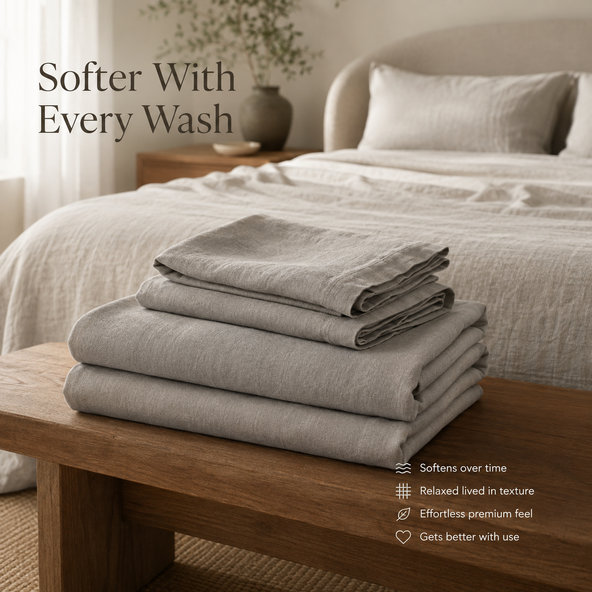 VivoSleep linen bed sheets soften with every wash