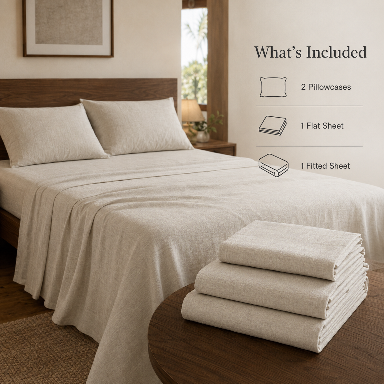 What is included in the VivoSleep linen bed sheet set