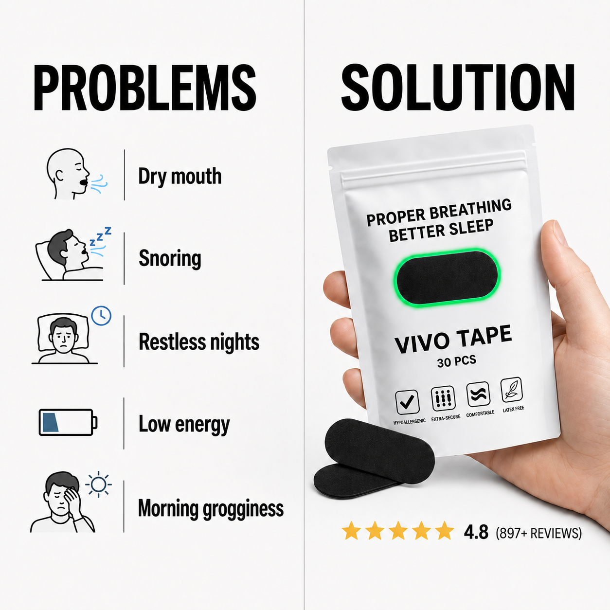 Breathing benefits of VivoSleep mouth tape for nasal breathing during sleep
