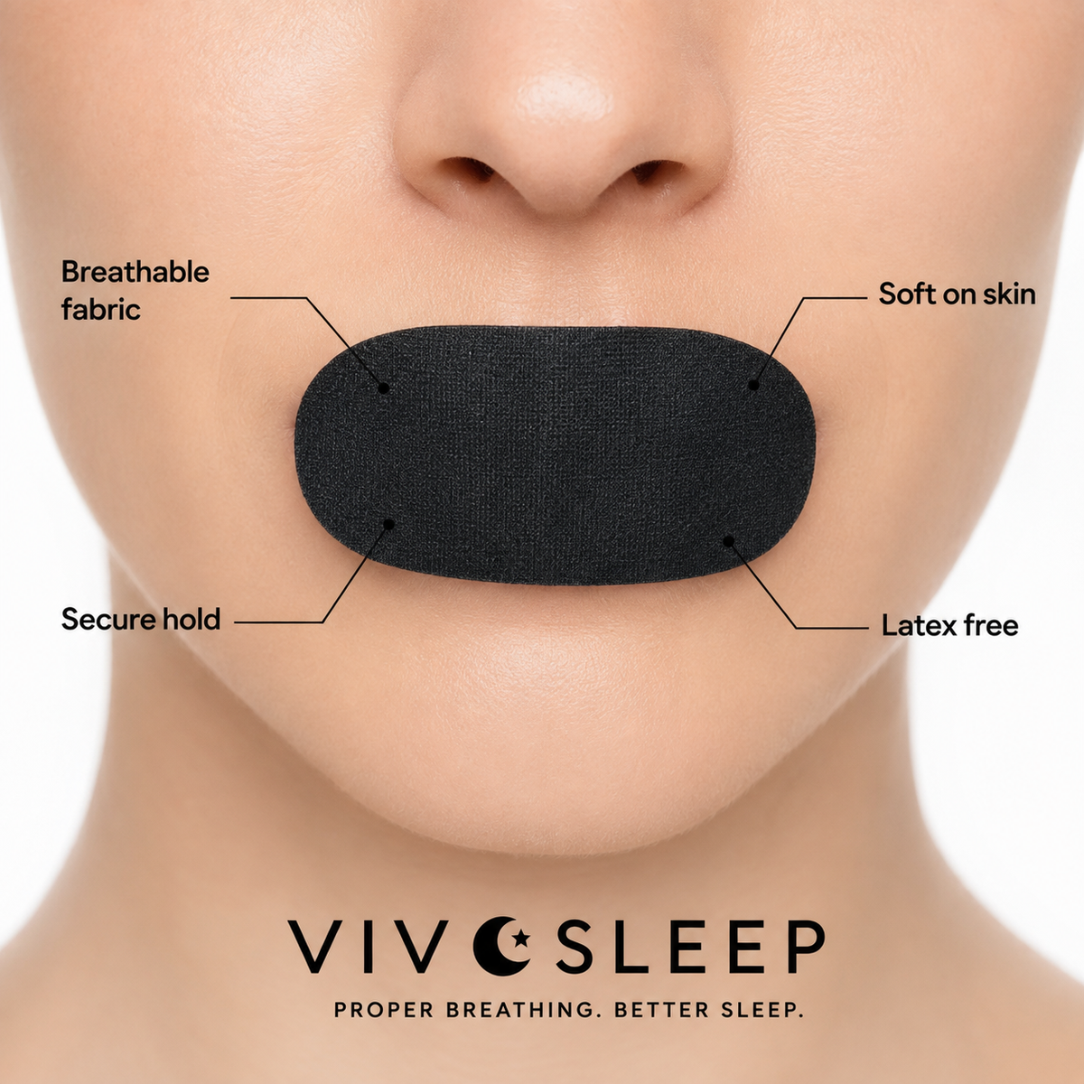 Hypoallergenic medical-grade adhesive material used in VivoSleep mouth tape