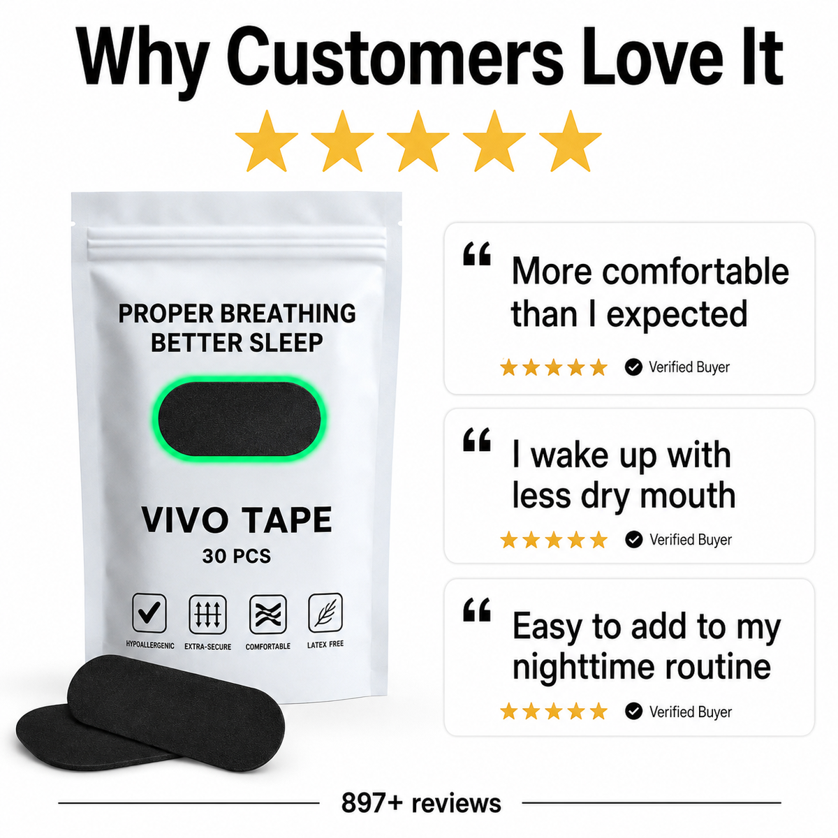 Customer reviews of VivoSleep mouth tape for better sleep