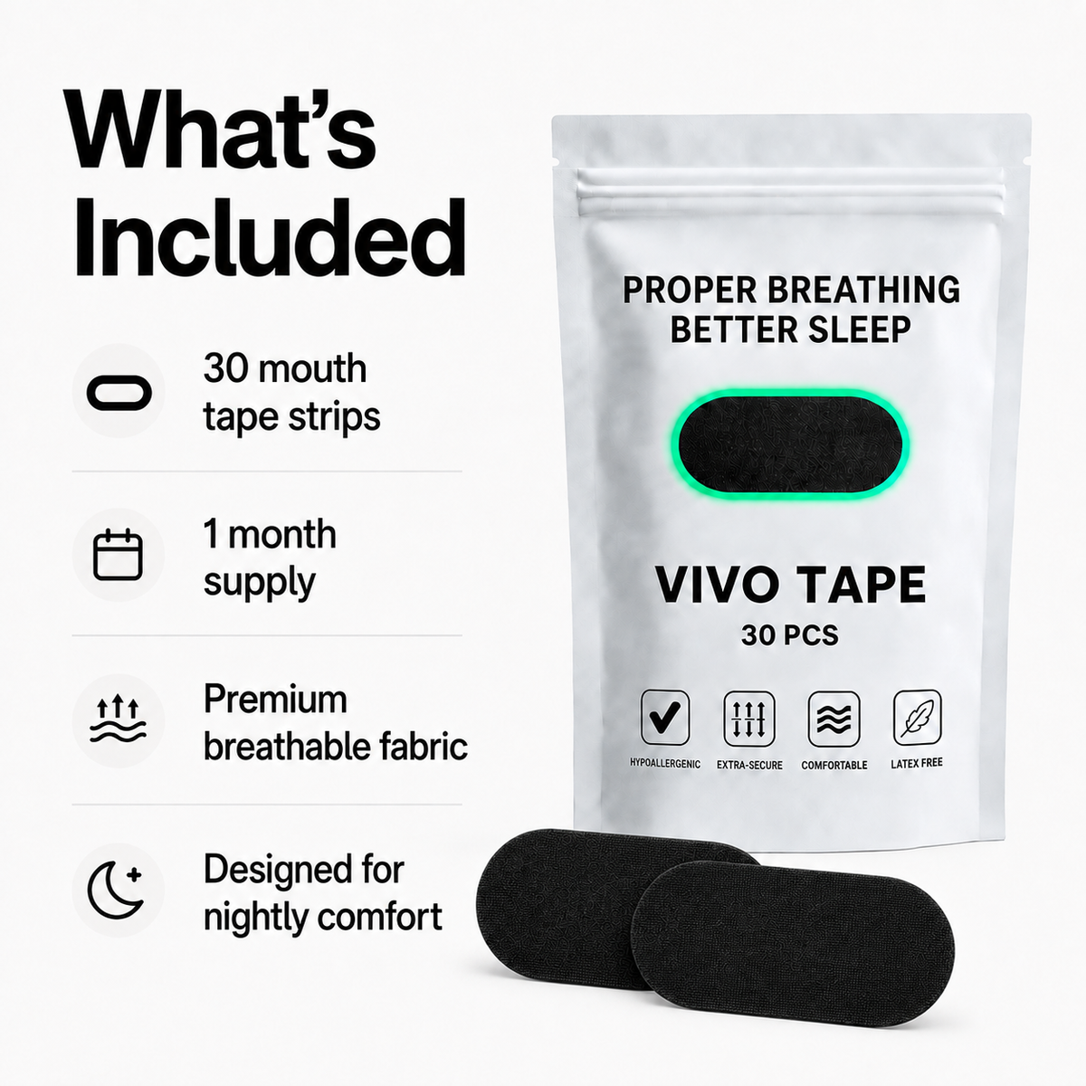 What is included in the VivoSleep mouth tape 30-piece pack